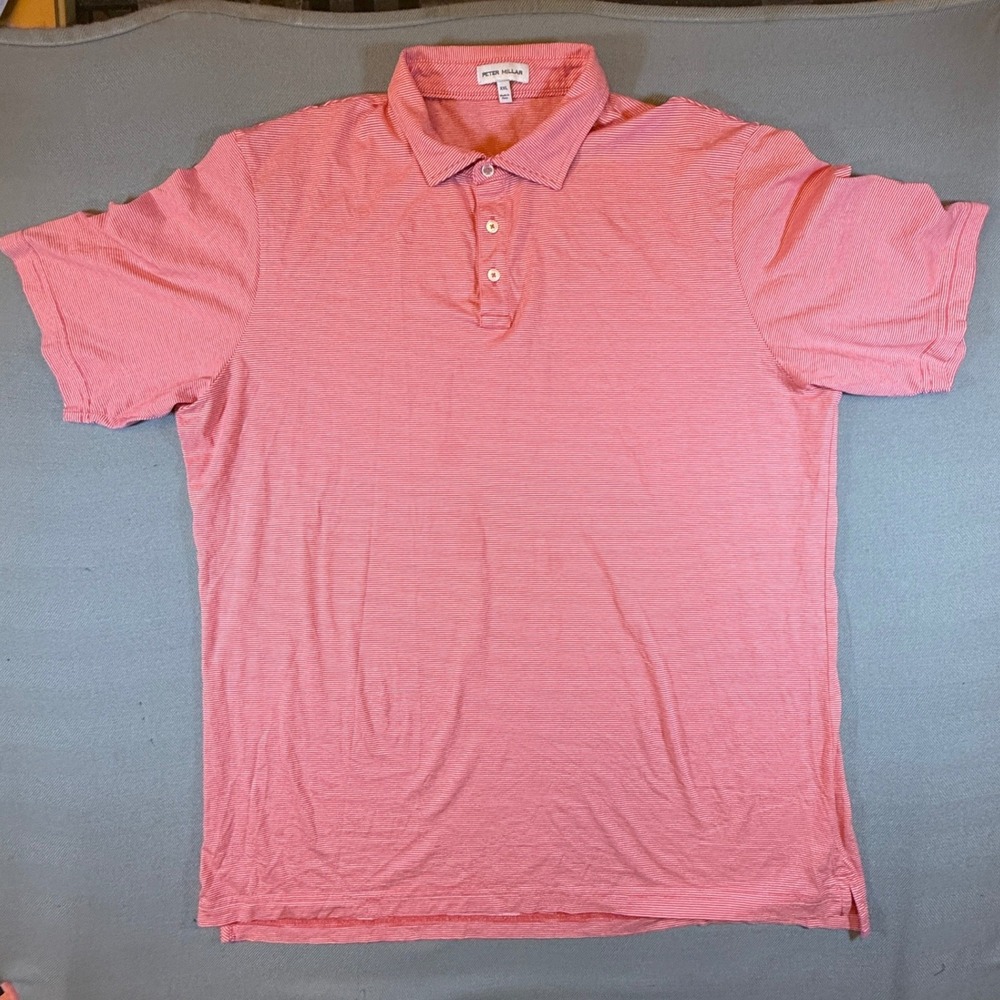 Peter Millar Mens XXL Coral White Micro Stripe Pima Cotton Polo MS25K51 1963